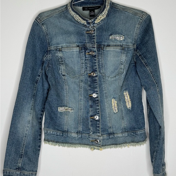 INC International Concepts Jackets & Blazers - INC International Concepts Size M Y2K Blue Denim Jacket Rhinestone Vintage 2000s